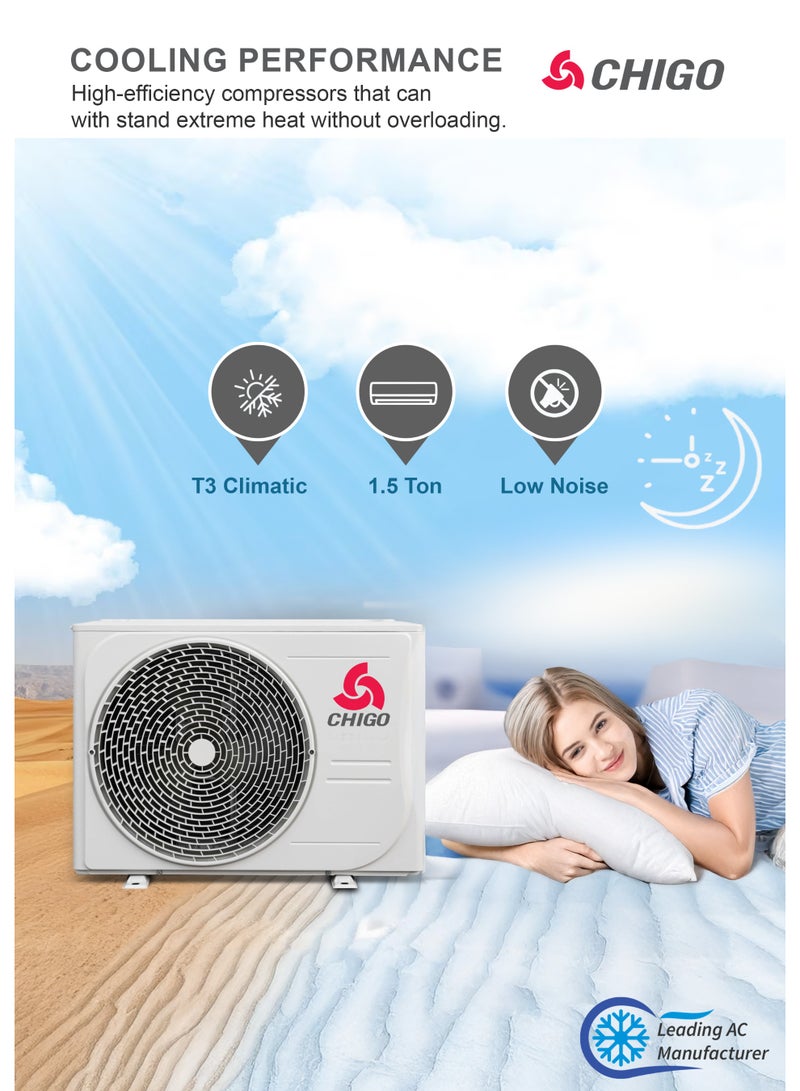 تشيجو مكيف هواء سبليت 1.5 طن | 18000 وحدة حرارية بريطانية | تبريد فقط | مكيف هواء استوائي T3 | ضاغط دوار | تدفق هواء رباعي الاتجاهات | إعادة تشغيل تلقائية | غاز R410a | زعانف ذهبية - CSA18CON - Image 4